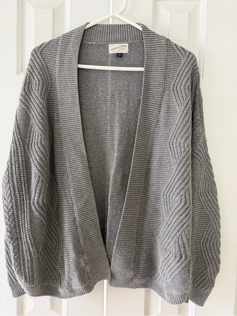 Universal Thread Gray Shawl Collar Cable Knit Open Cardigan